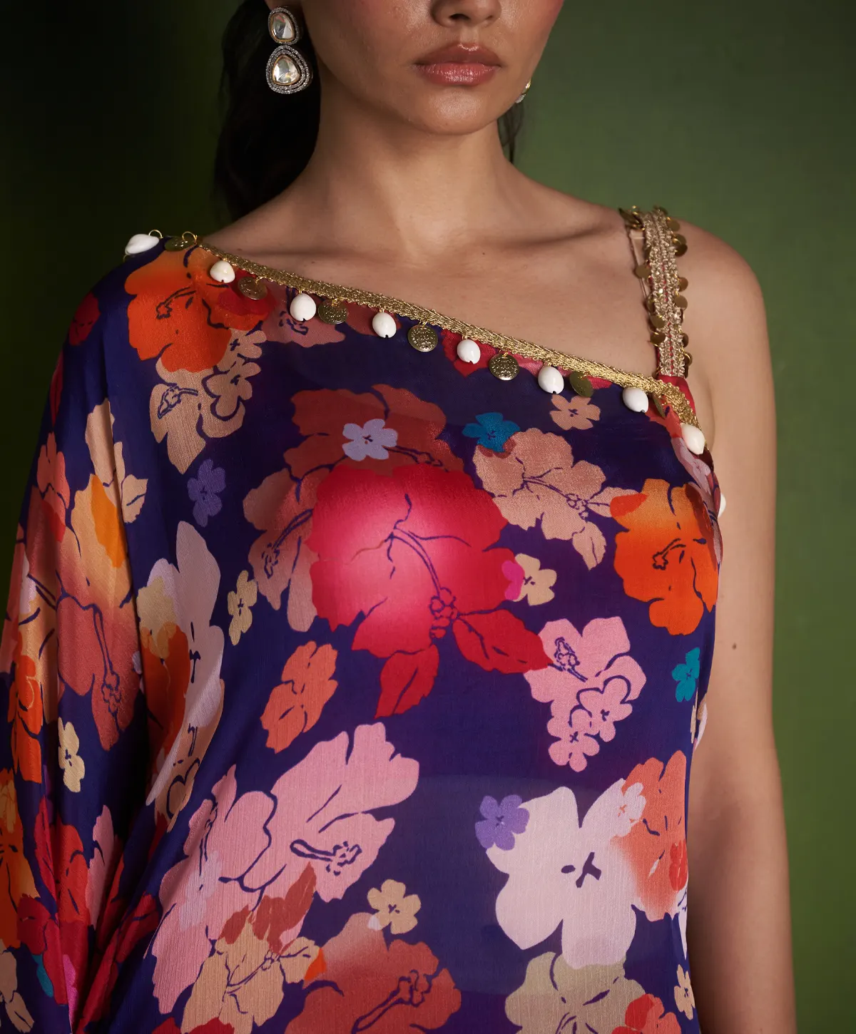 Blue Satin Georgette Cape with inner and Pallazo - Image 3