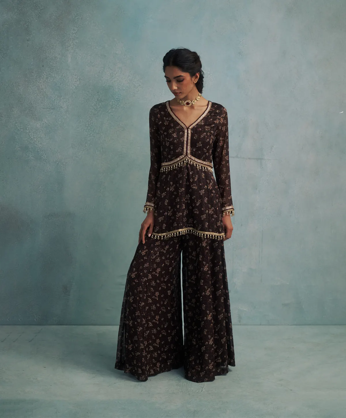 Brown Georgette Sharara Set