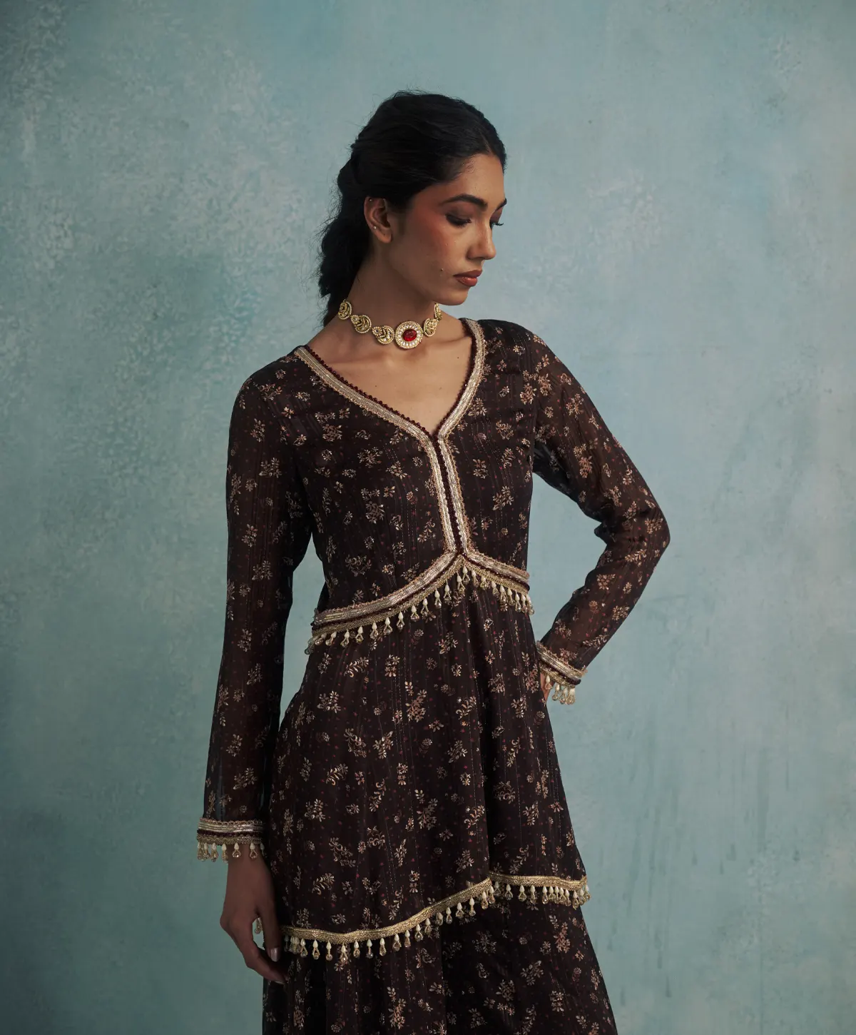 Brown Georgette Sharara Set - Image 4
