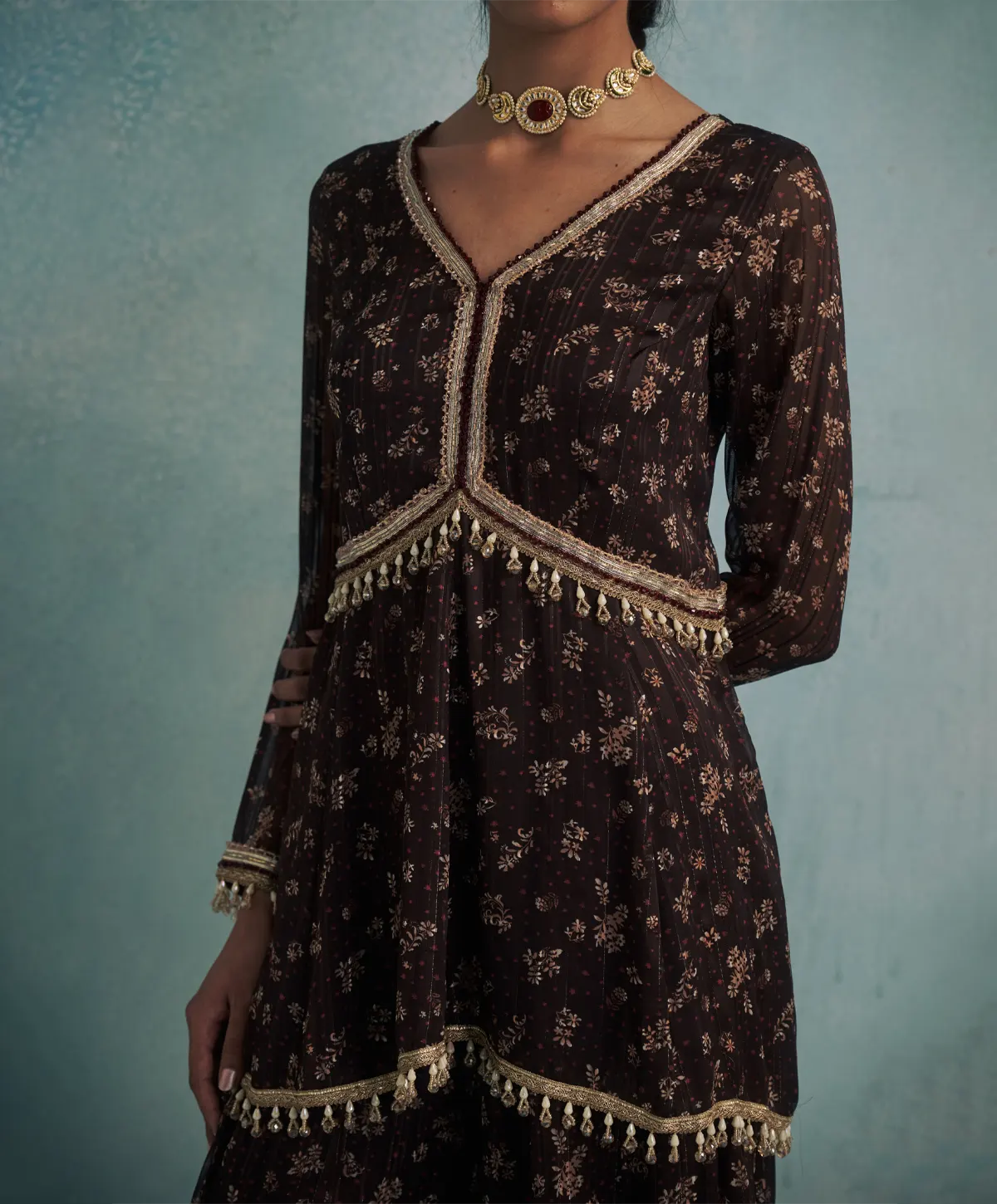 Brown Georgette Sharara Set - Image 5