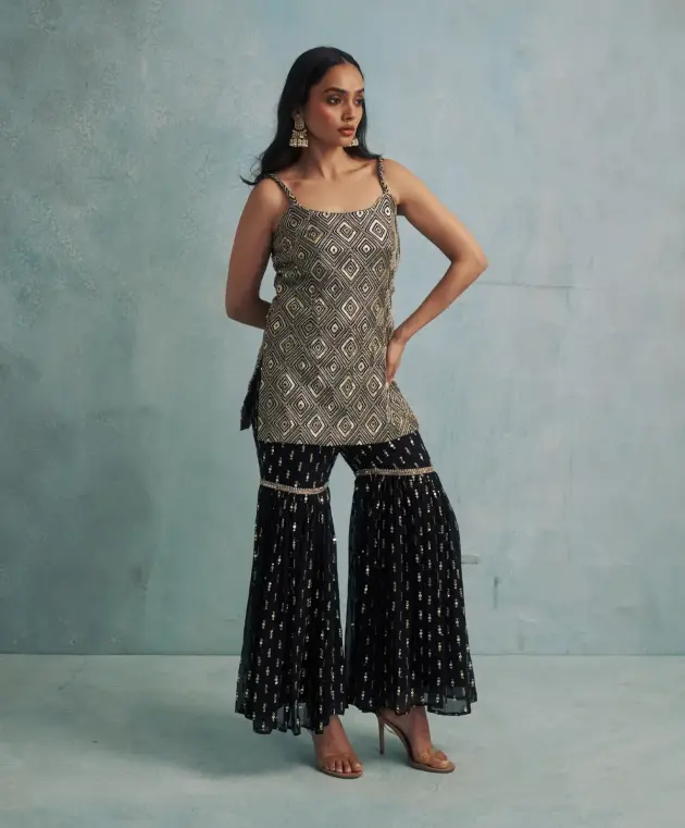 Gold and Black Sharara Set