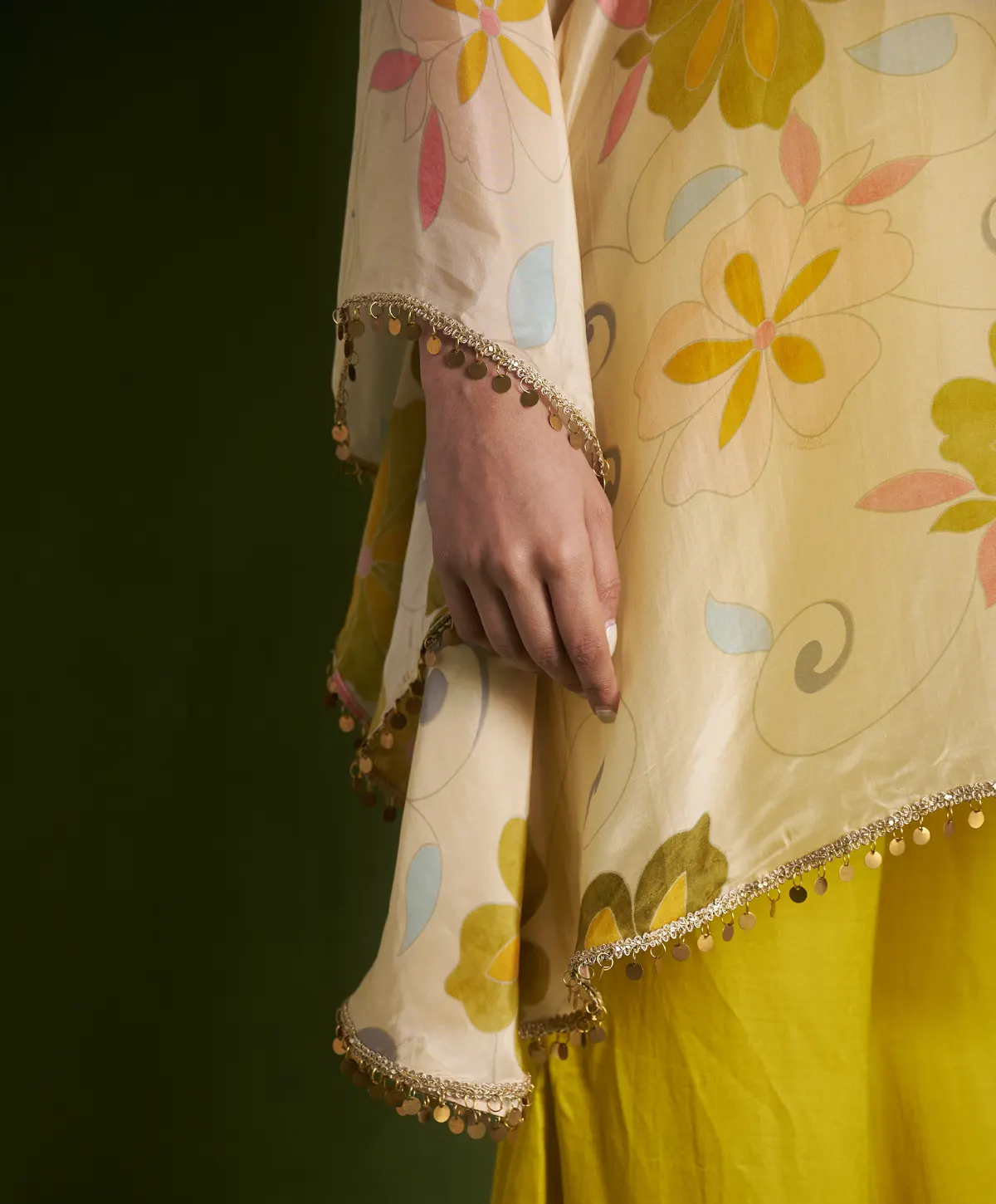 Lemon Satin Organza Cape with inner and Pallazo - Image 5