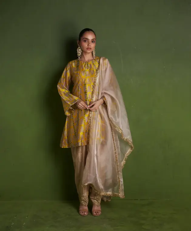 Mustard Silk Suit Set