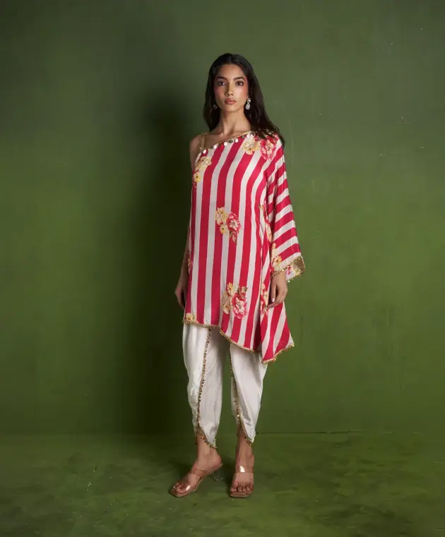Off Shoulder Kurta with Dhoti Pants