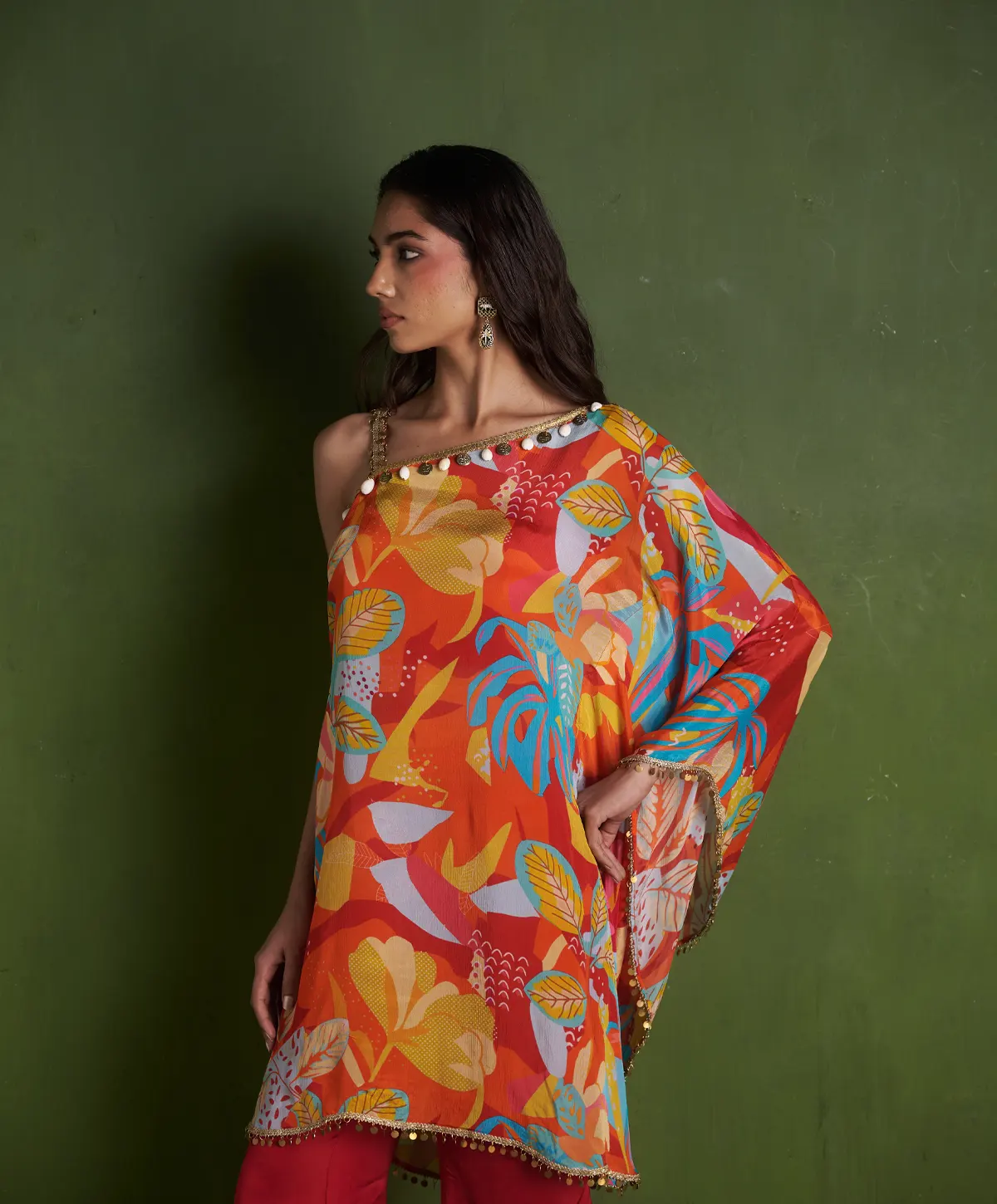 Orange Satin Georgette Cape with inner and Pallazo - Image 3