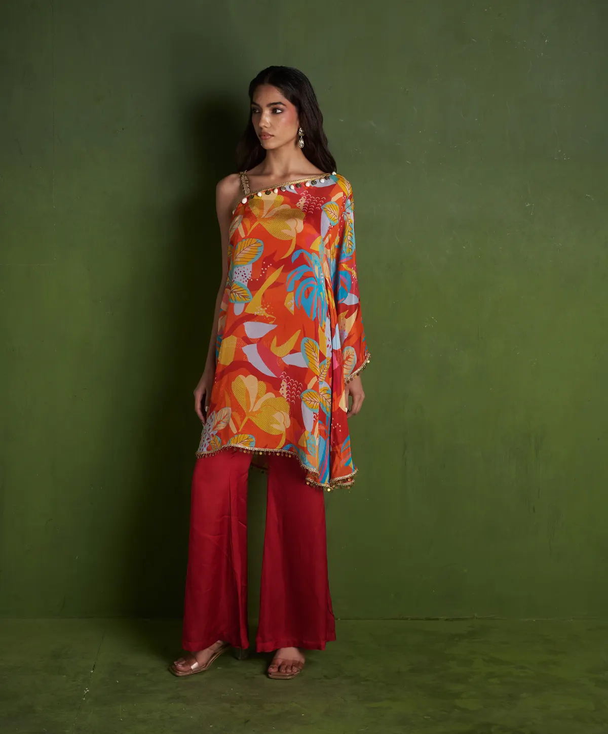 Orange Satin Georgette Cape with inner and Pallazo - Image 4