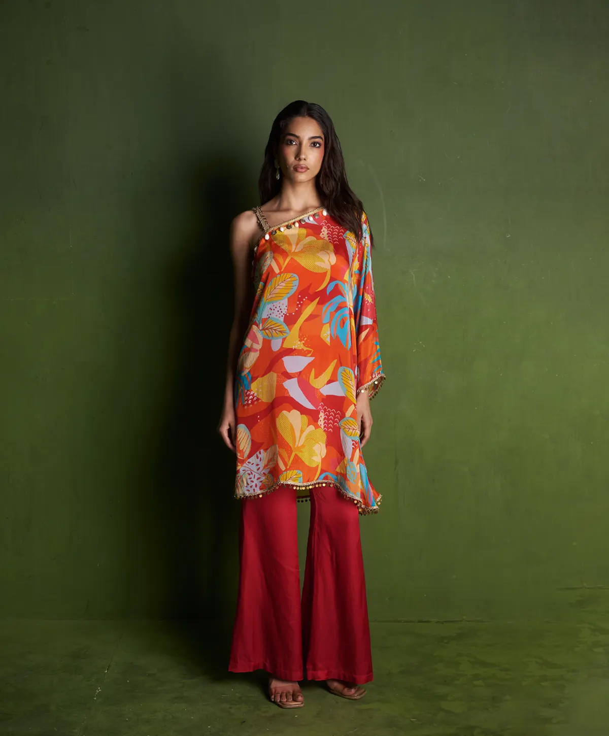 Orange Satin Georgette Cape with inner and Pallazo - Image 5
