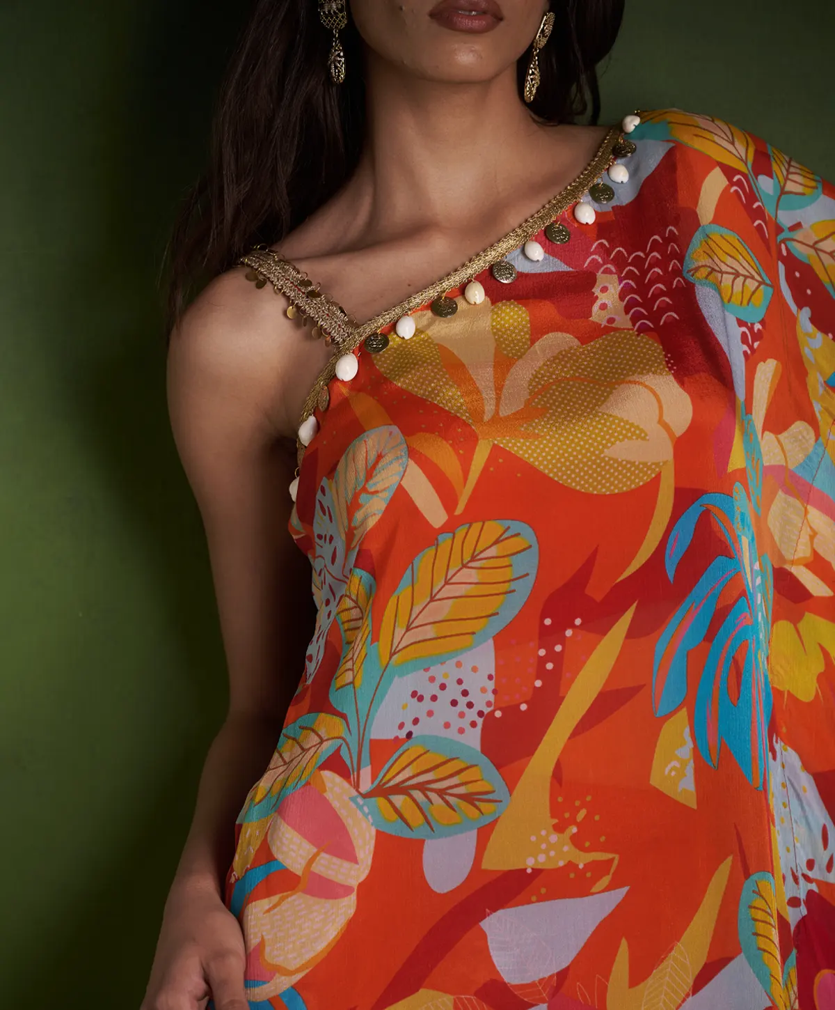 Orange Satin Georgette Cape with inner and Pallazo - Image 2