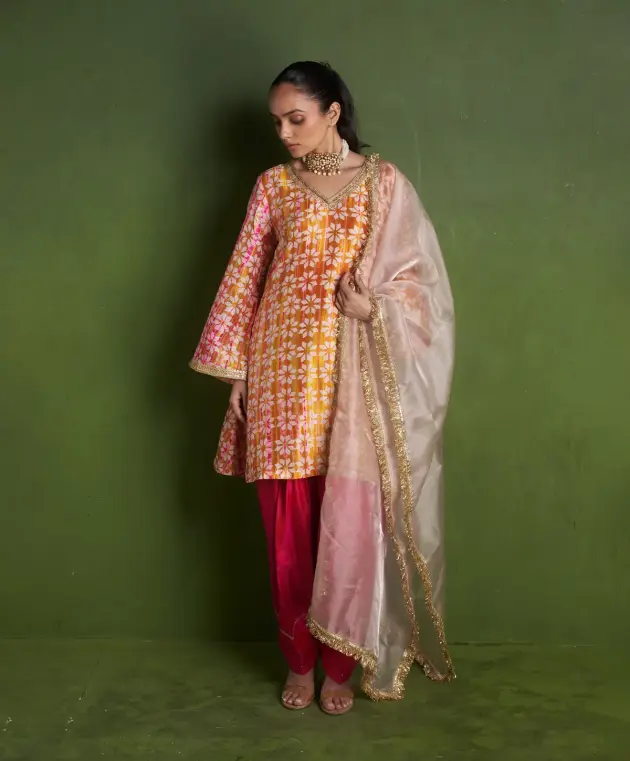 Orange Silk Suit Set