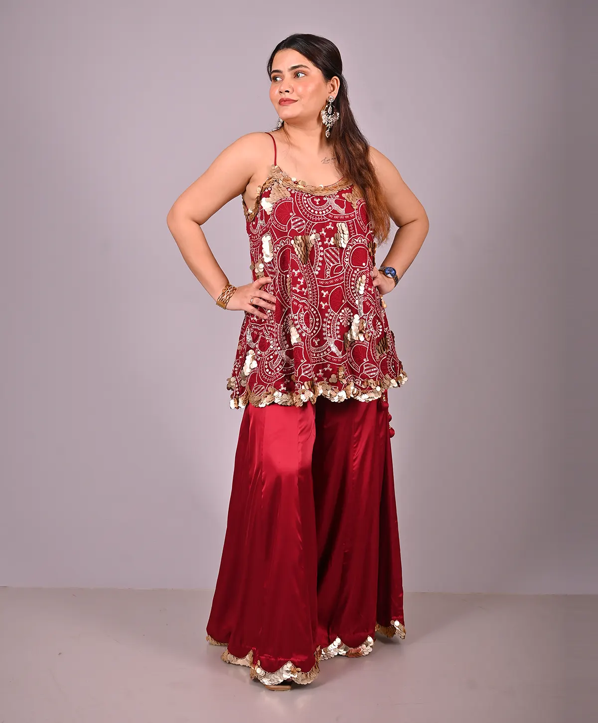 Maroon and Gold Sharara Set - Image 2